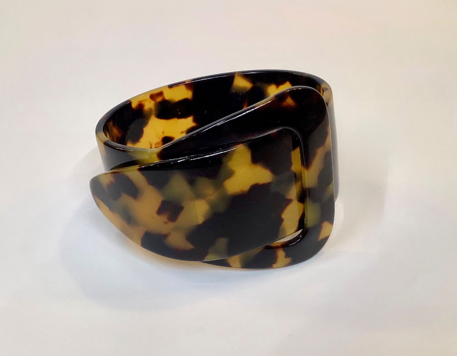 Vintage Faux Tortoise Shell Acrylic Lucite 2” Wide Buckle Bracelet Adjustable