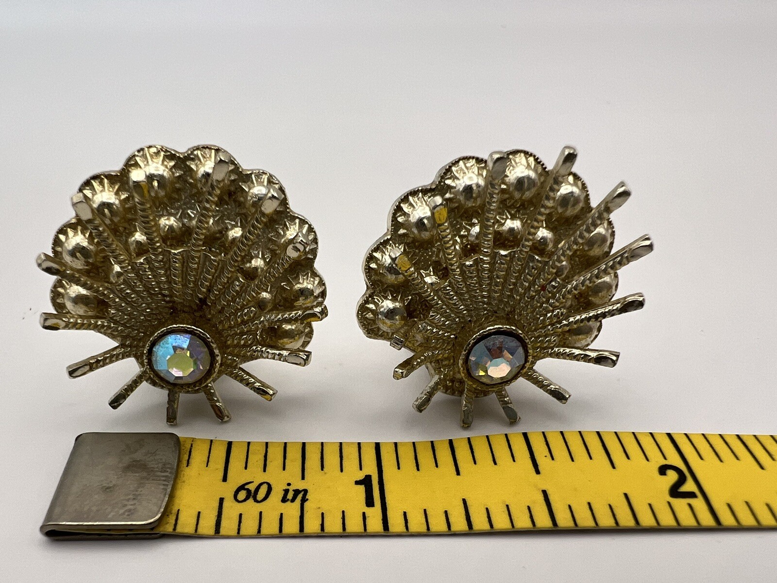 Vintage Germany Figural Clam Shell Design Ab Clip On Earrings