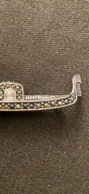 .800 Silver Pin Chinese Sampan Boat Marcasite Brooch No Issues  Almost 2 In Long