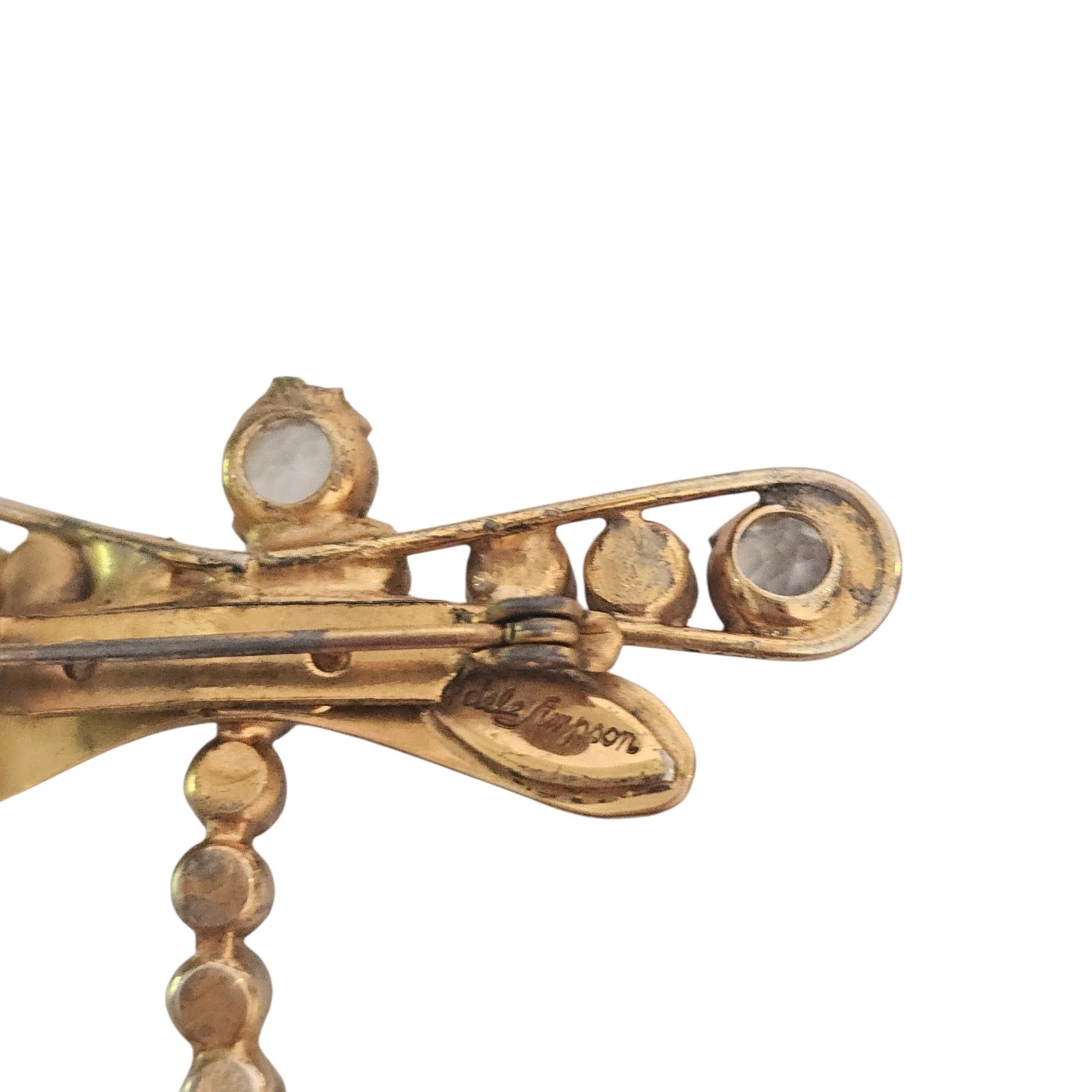 ADELE SIMPSON Dragonfly Turquoise Clear Austrian Open Back Rhinestone Brooch