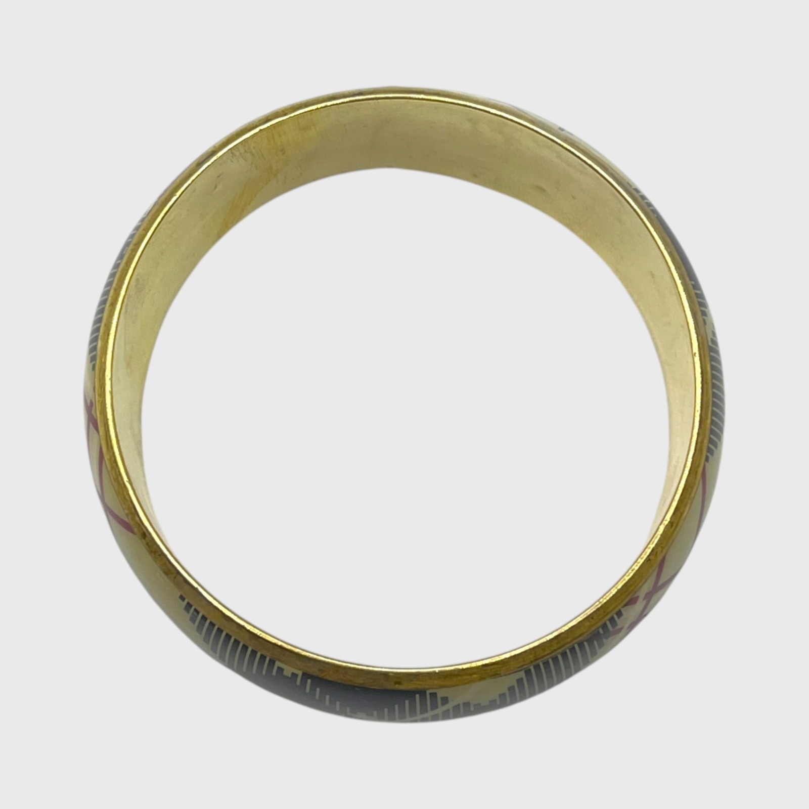 VTG Brass Bracelet Bangle Plaid Resin Metal Gold Tone Wide Chunky Prep Jewelry
