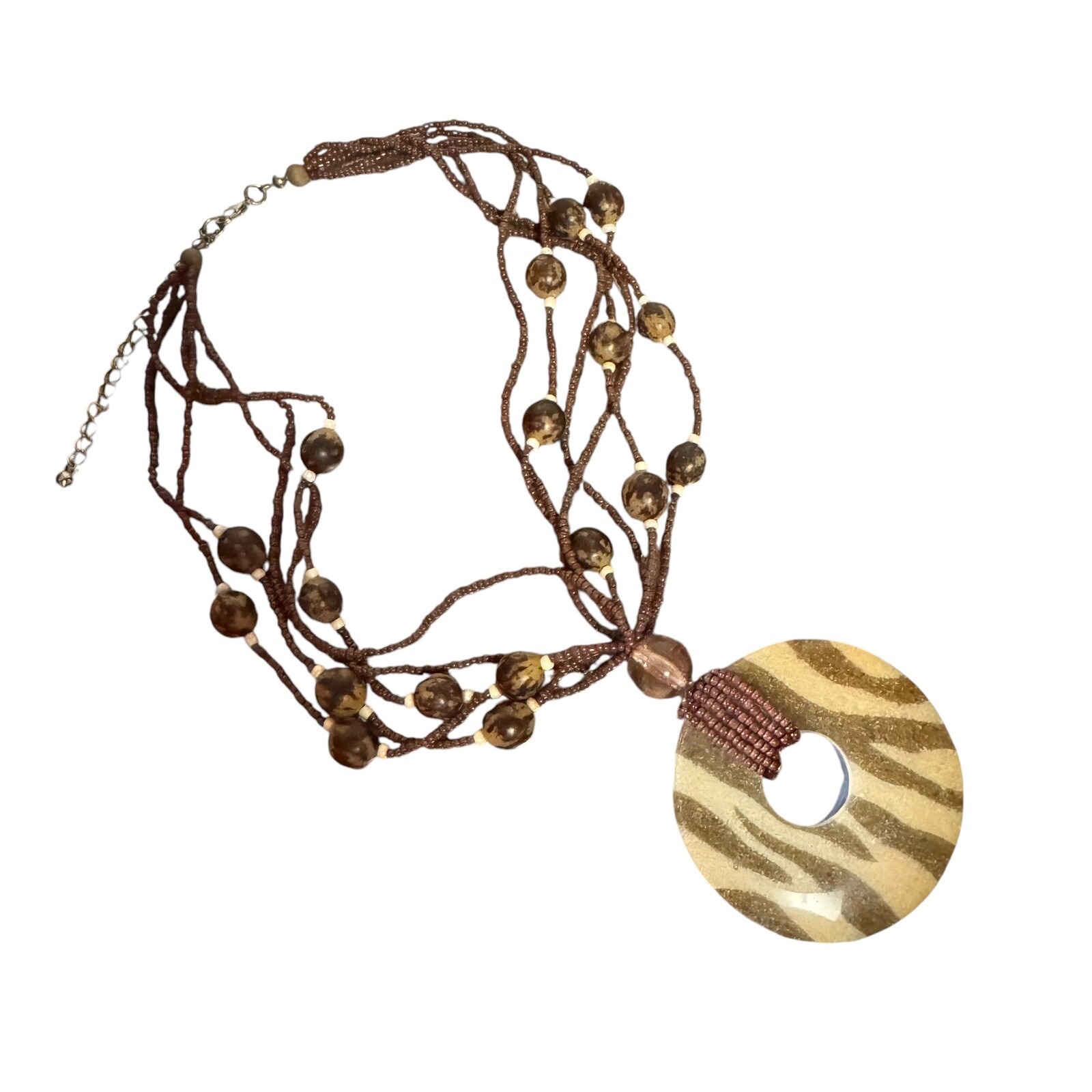 VTG Y2K Beaded Pendent Zebra Stripped Necklace 90s Casual Daily Safari