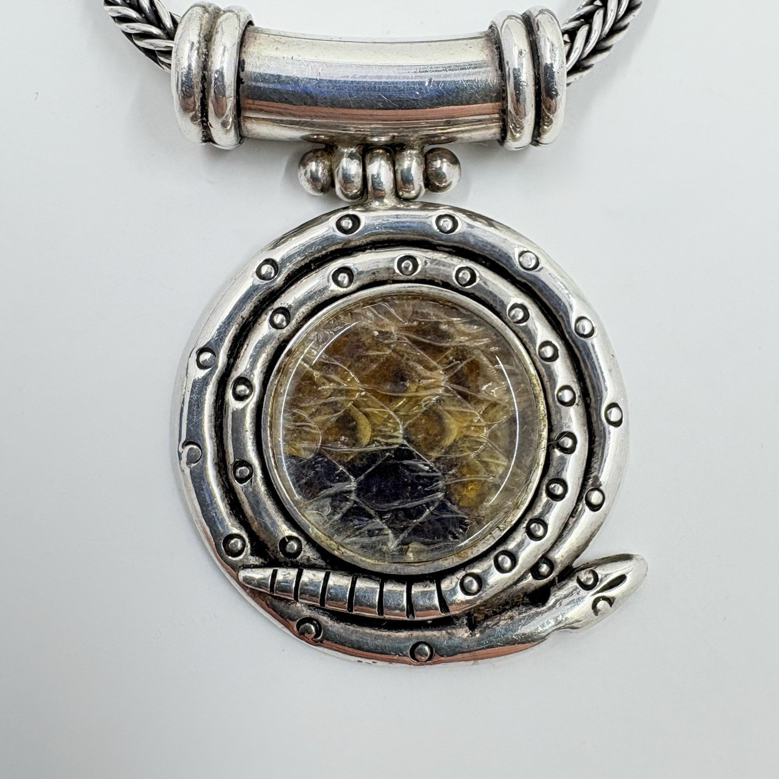 Vintage Sterling Silver Snake Skin Pendant 22.5 in