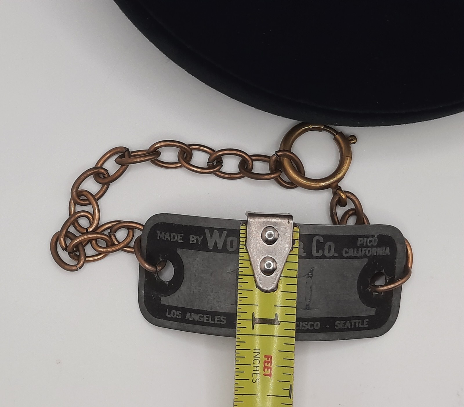Worley & Co Pico California CA VTG Locker Tag Bracelet # 121 Brass Chain OOAK