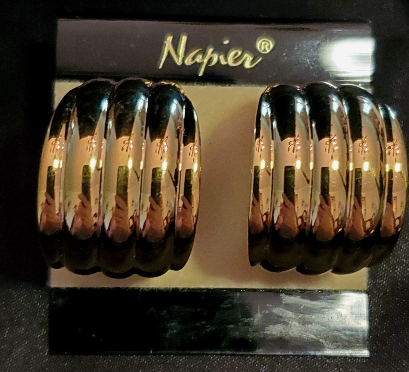 NAPIER Vtg Earring Set, Adjustable Clip- on Hoops, 1 Silver & 1 Gold, Embossed