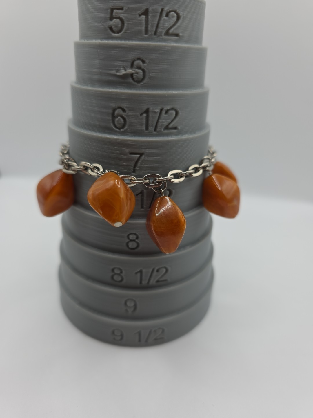 Vintage Marbled Orange Acrylic Charm Bracelet Chunky Retro Dangle Drop Charms