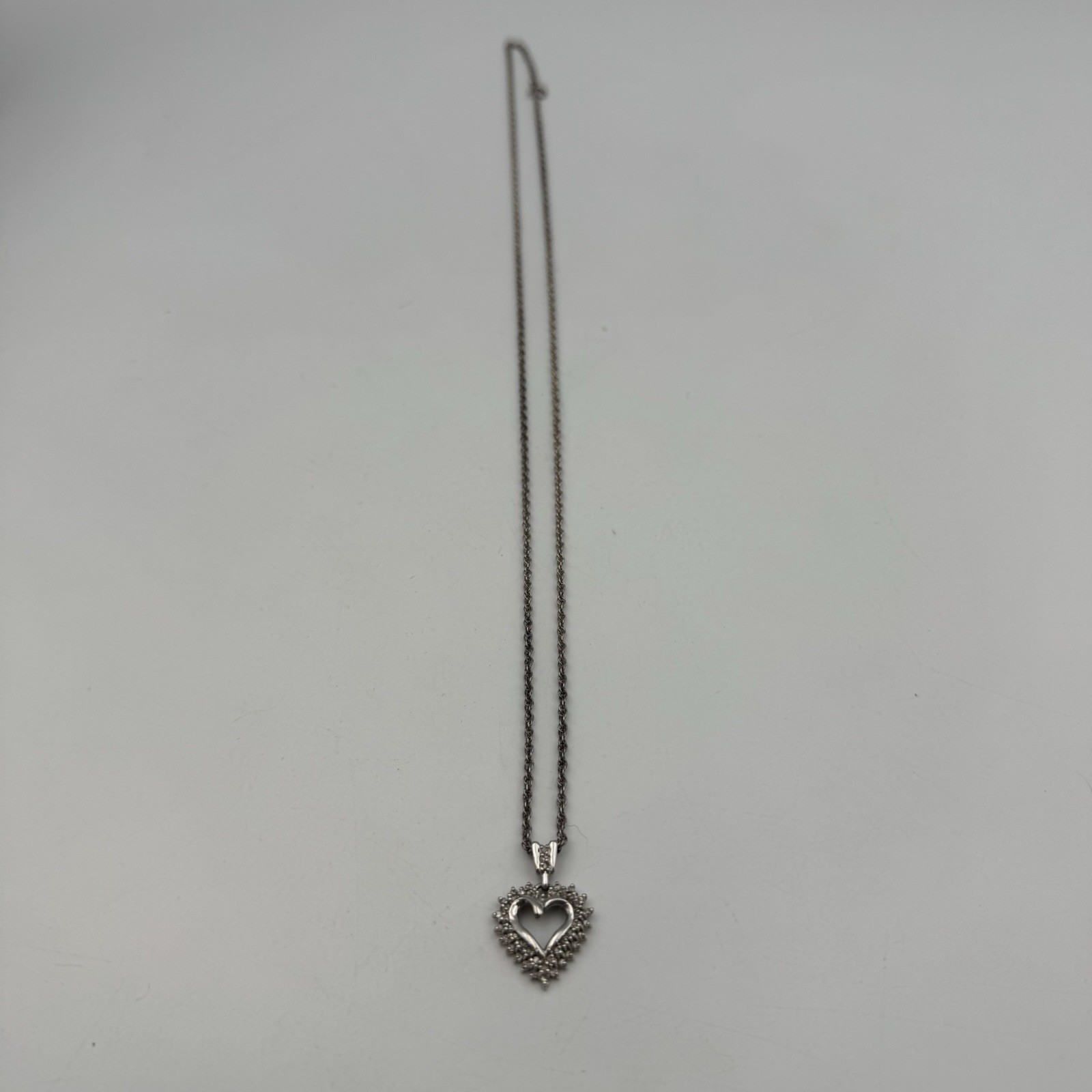 Vintage Sterling Silver 925 Clear CZ Heart Design Pendant 23.5in Necklace 6.4g