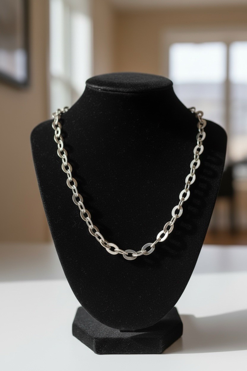 Vintage 925 Sterling Silver Flat Oval Cable Link Chain By PC 20”