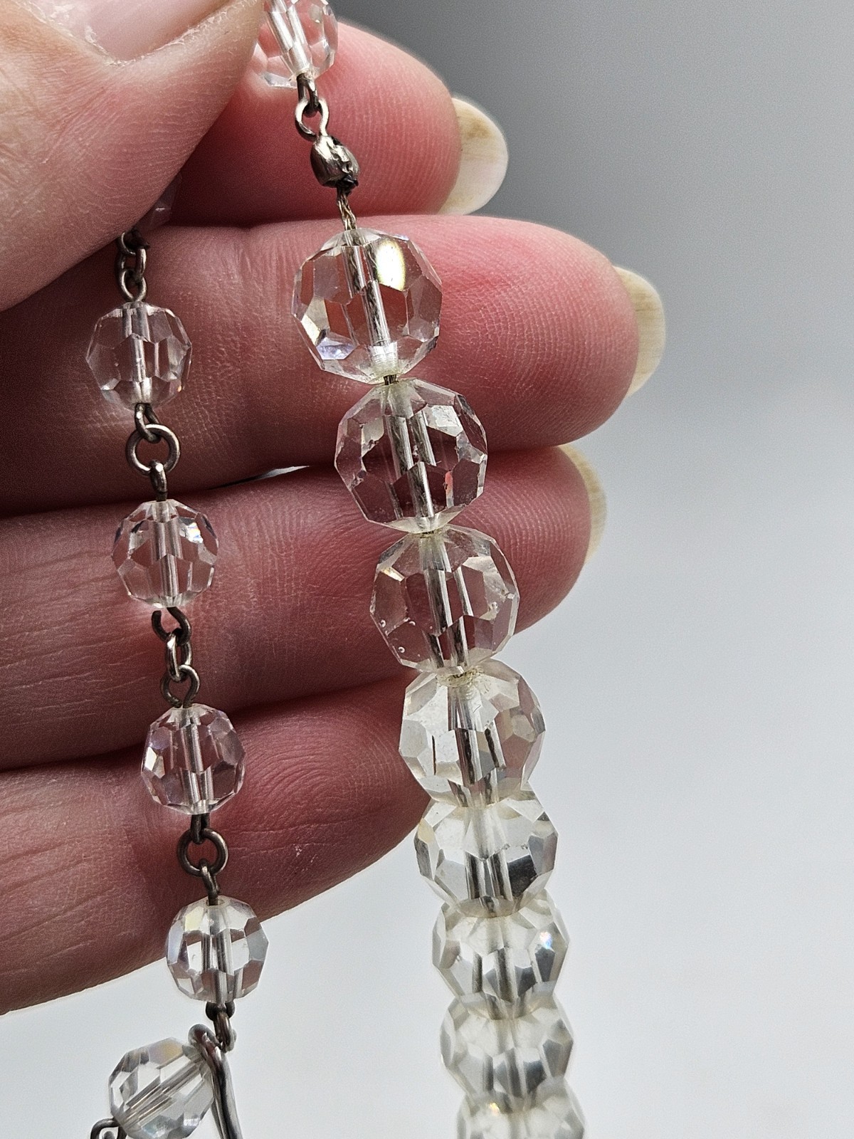 Vintage Faceted Rock Quartz Crystal Beaded Necklace, 16″ To 20″, Unsigned