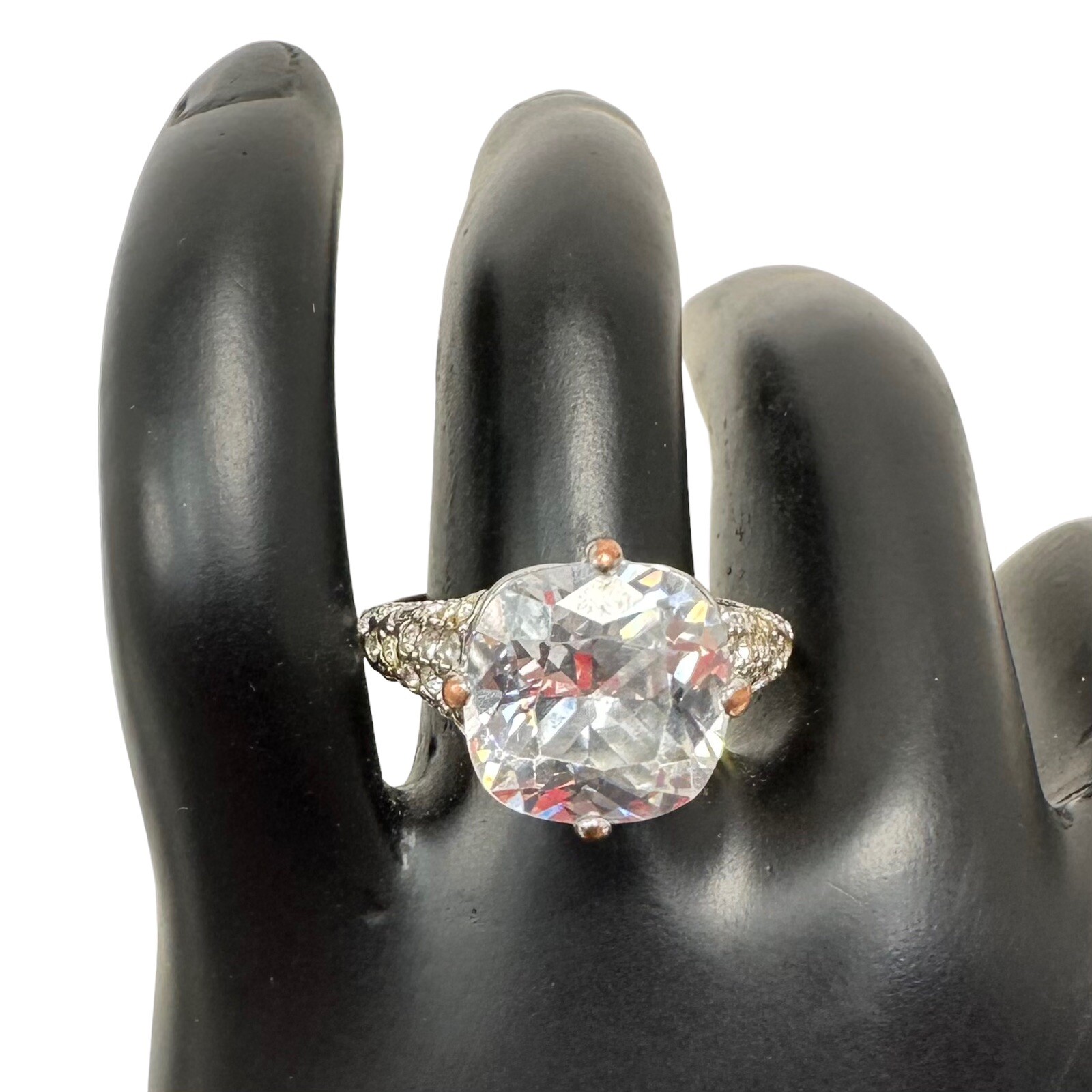 Vintage Silver Tone Cushion Cut Clear Crystal Rhinestone Ring Size 9