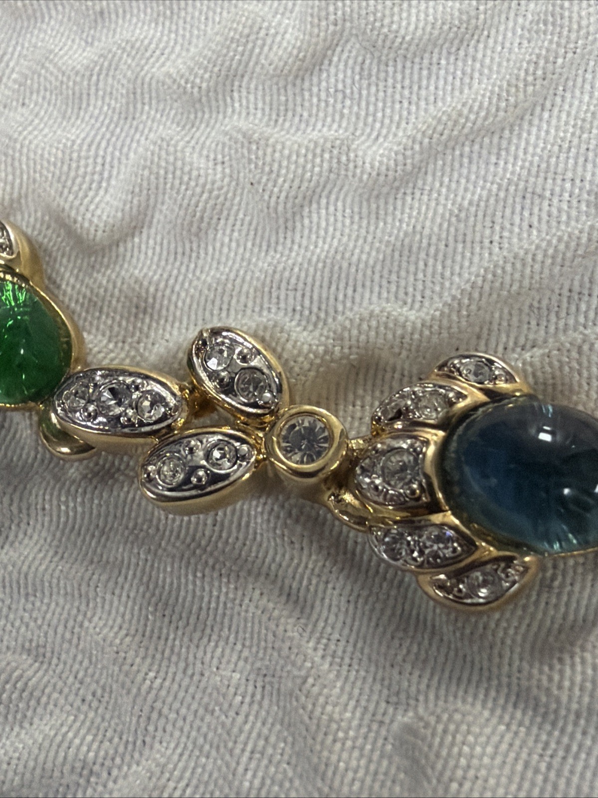 Vintage Red Blue Green Cabochon Marquise Cut Swarovski Crystal 16” Necklace
