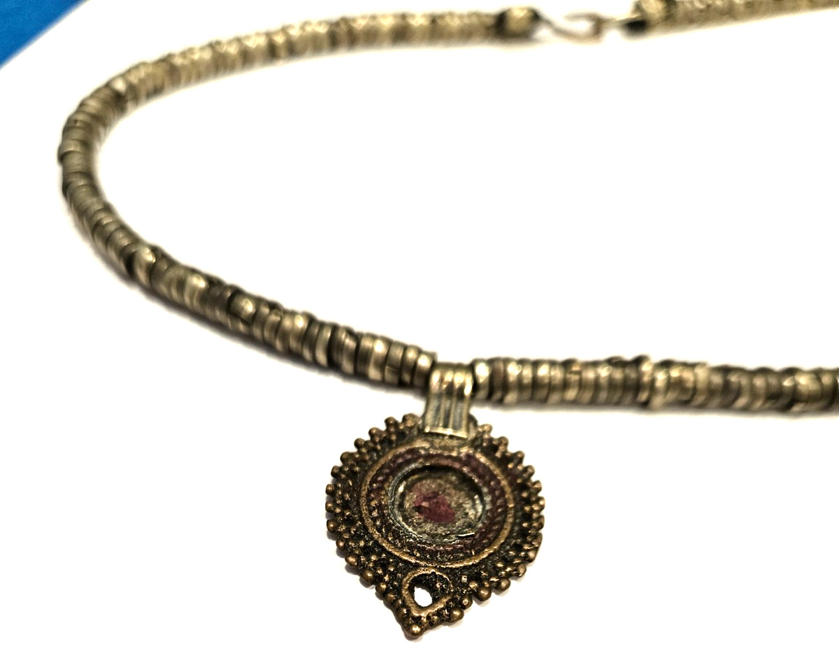 Vintage Moroccan Stone Dangle Metal Necklace purchased in Agadir 1972