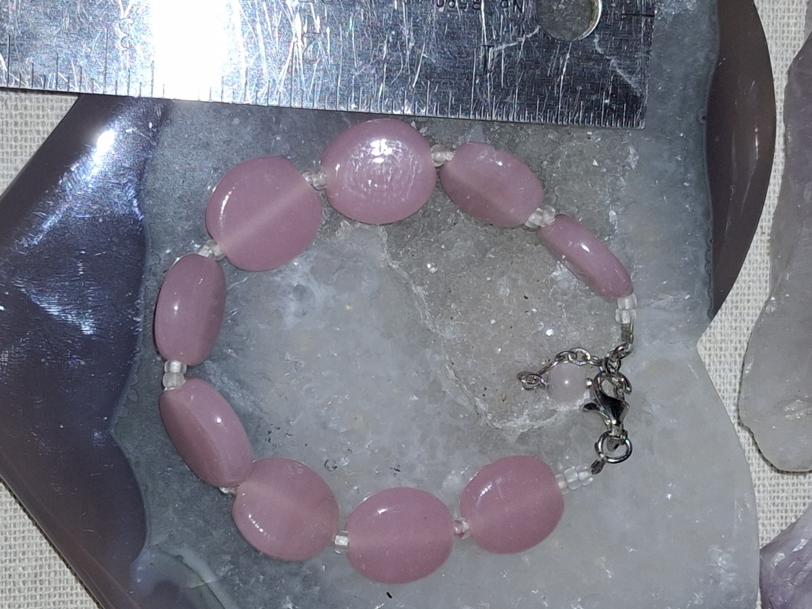 Vintage Pink Glass Bracelet Mid Century Beaded Bracelet