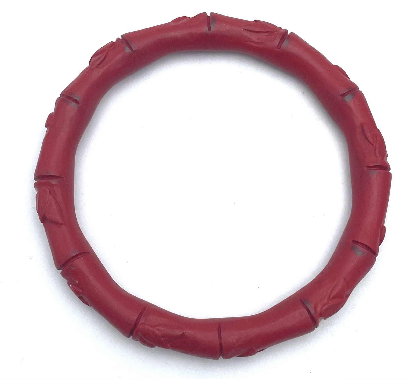 Cinnabar Red Color Carved Bamboo Shape Bangle Bracelet 8”
