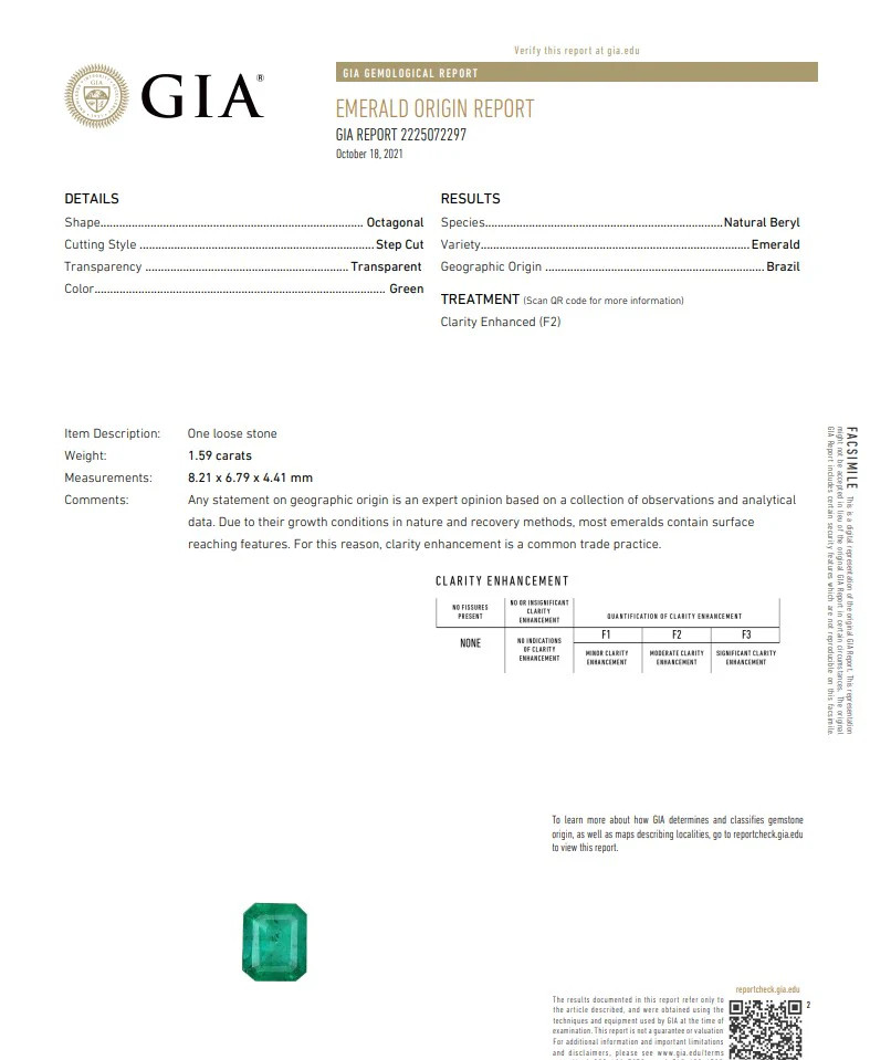 GIA CERTIFIED Emerald Rectangular Shape Vivid Green 1.59 Carats GIA-2225072297
