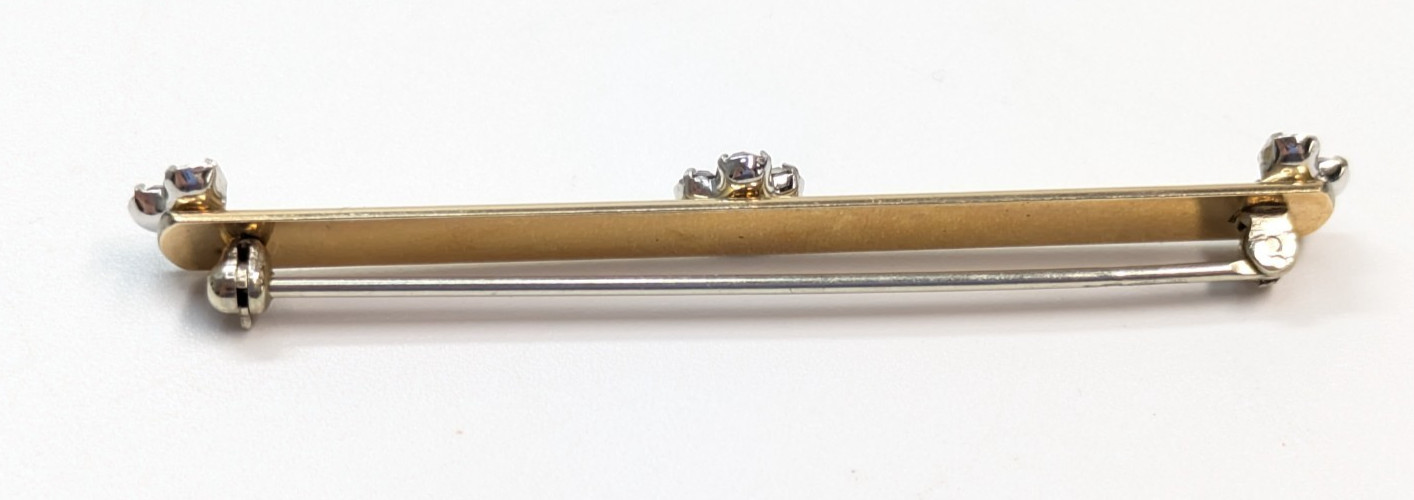 VTG Krementz Ribbed Gold Tone Bar Clear Glass Rhinestone Brooch Pin 2.5″