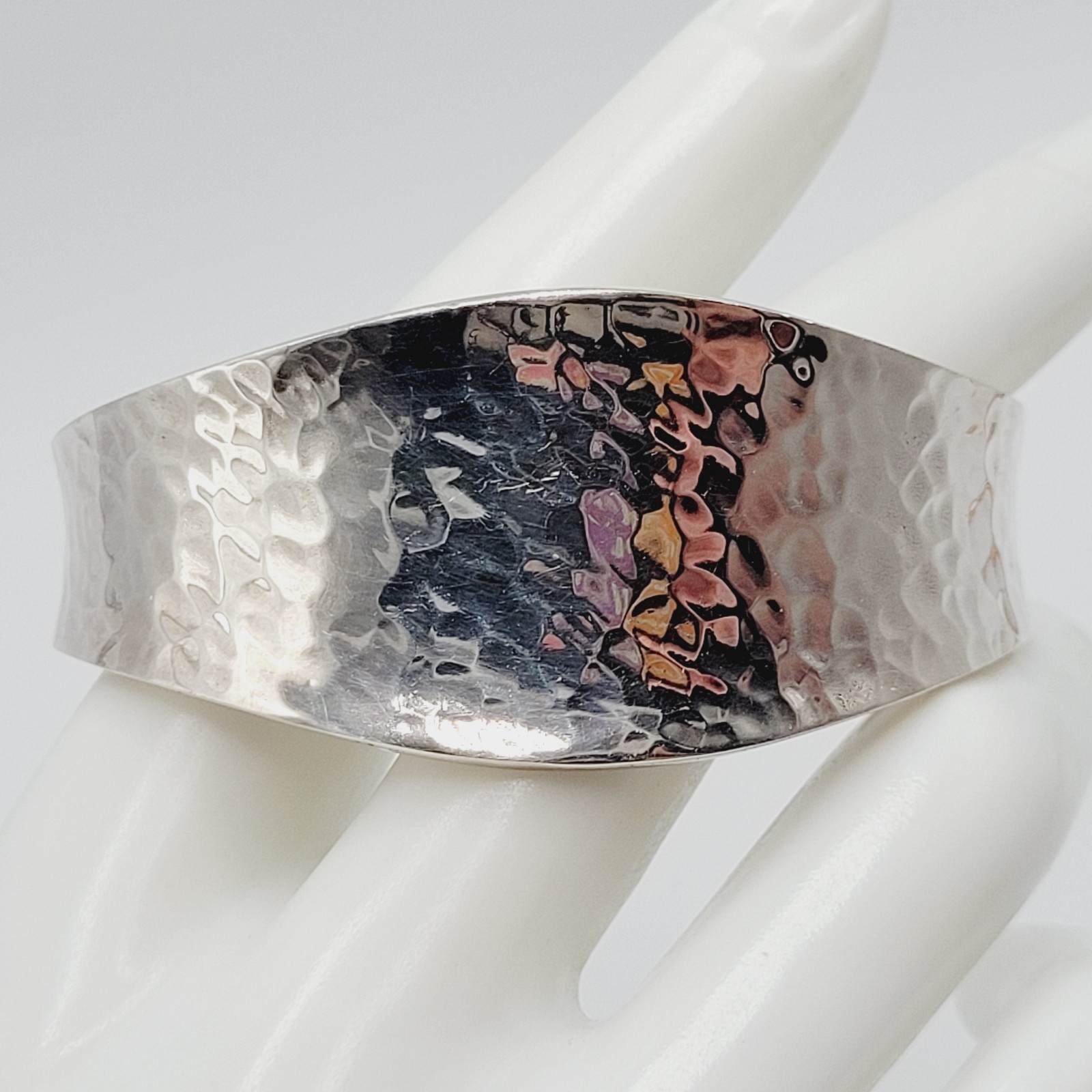ATI Mexico 925 Sterling Silver Hammered Recessed Wave Cuff Vtg Bracelet 19 Grams