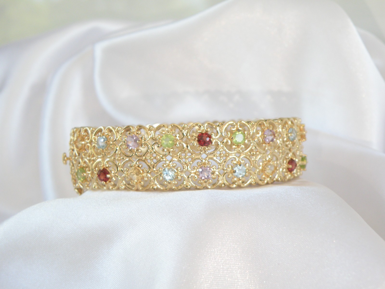 Sterling Silver 925 Gold on Natural Gemstone Statement Bracelet