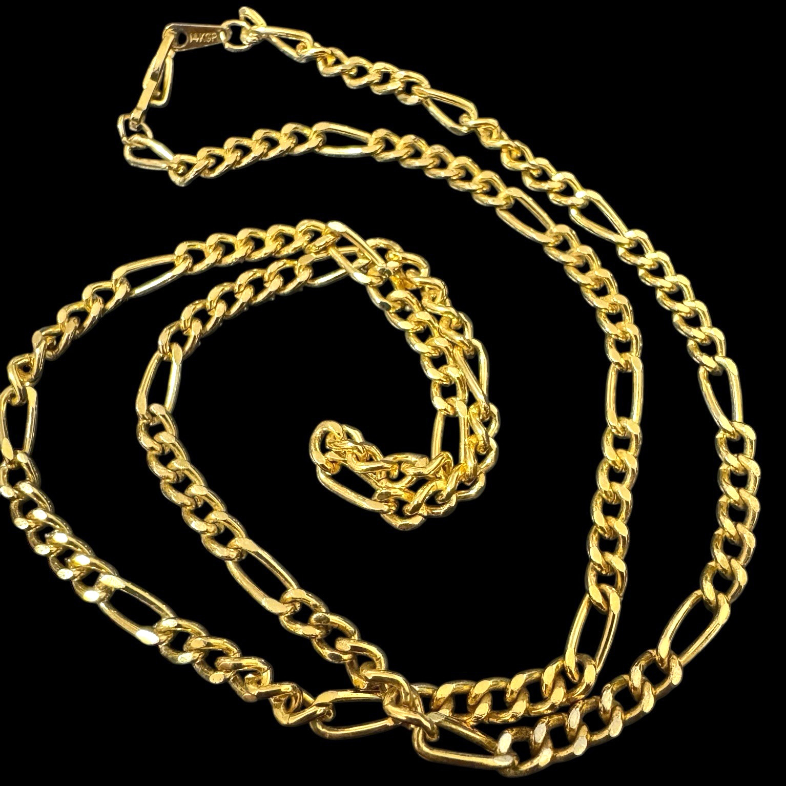 Vintage 14KGP Yellow Gold Plate Figaro Chain Necklace 20 Inch