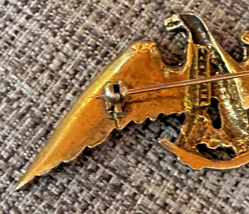 VTG Zentall Spread Wings Eagle Pin Brooch Burnished Brass Look Patriotic Jewelry