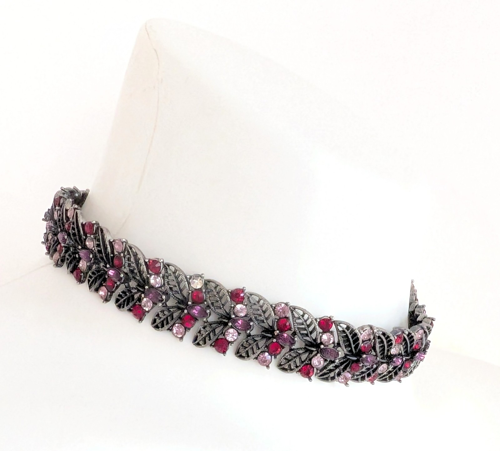 Gorgeous Vintage Signed Hobe Pink, Purple & Red Rhinestone Choker Necklace