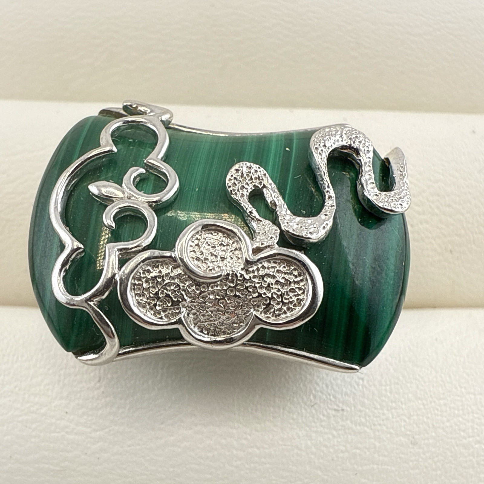 JTV Sterling Silver Ring Green Malachite size 8 Modern Modernist 925 Artisan