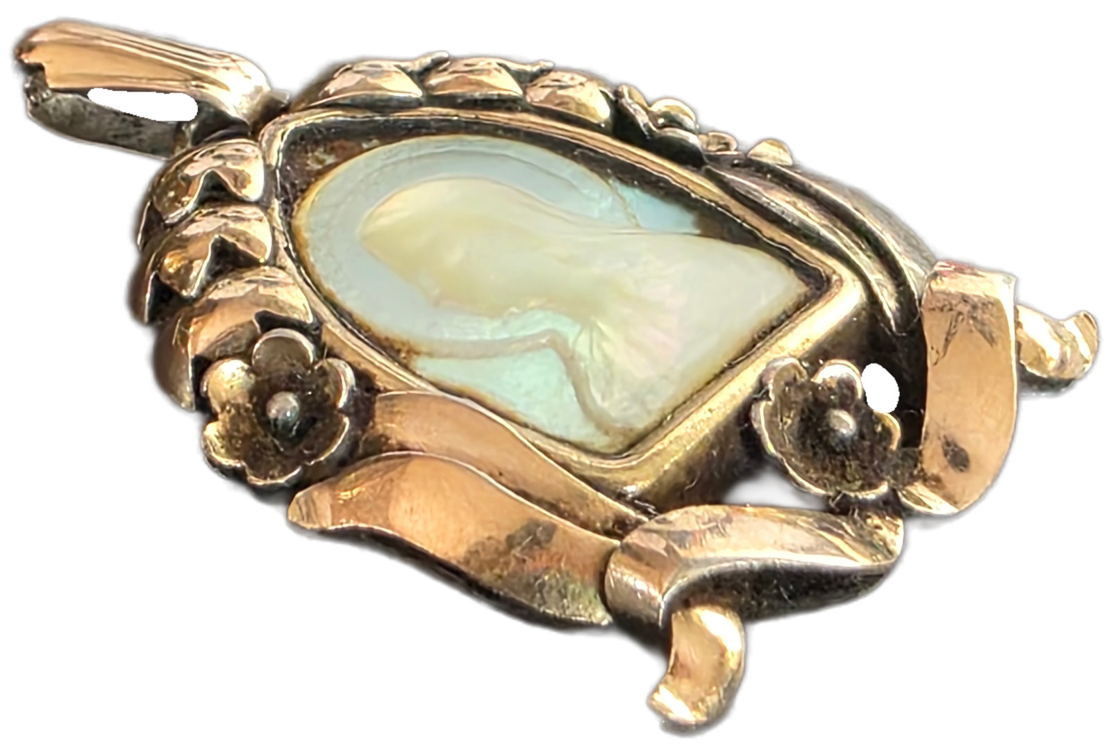Antique Silver-Gilt Devotional Pendant with Mother-of-Pearl Madonna, c. 1890