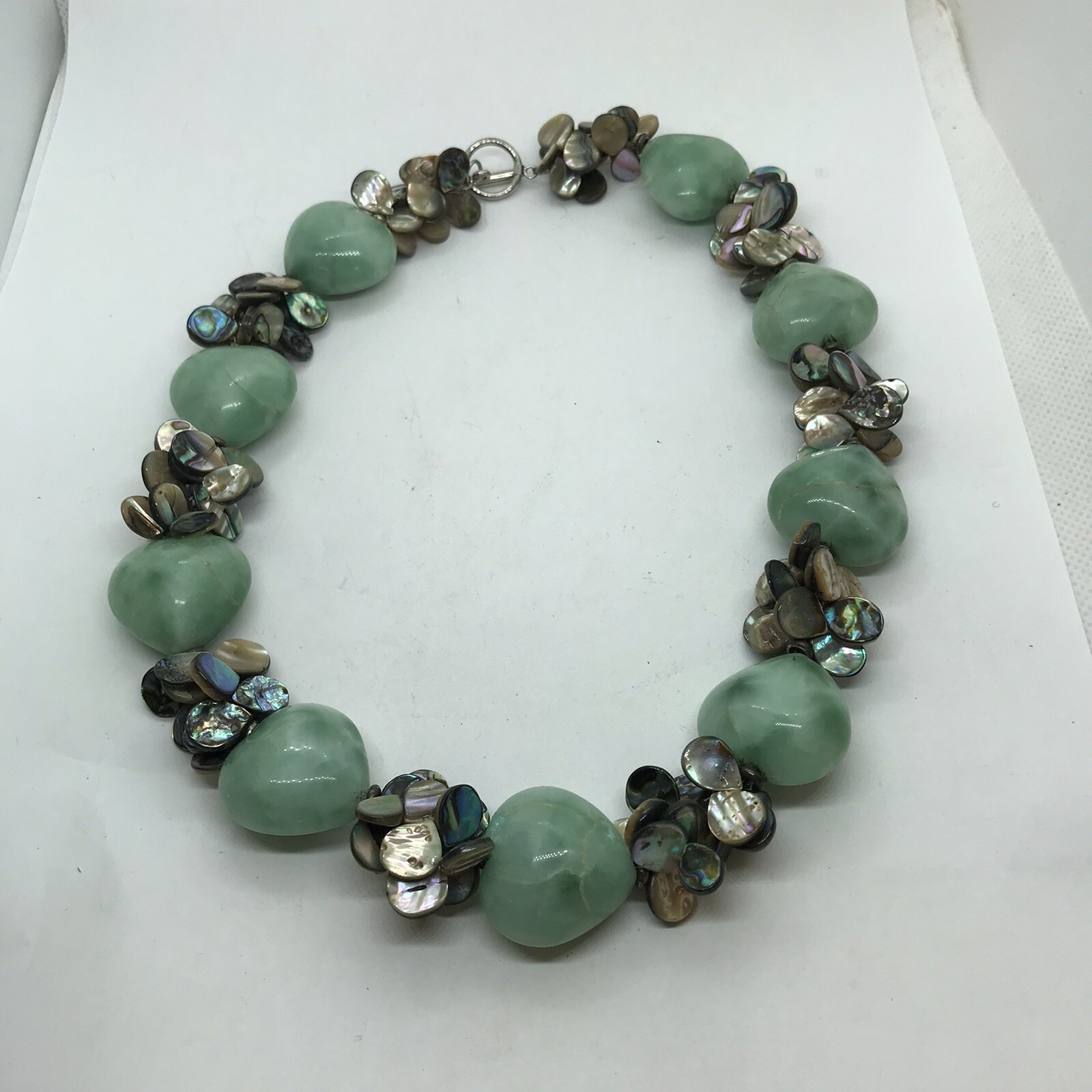 Vintage Necklace Polished Stone heart shaped Abalone Shell chunky Boho 90s