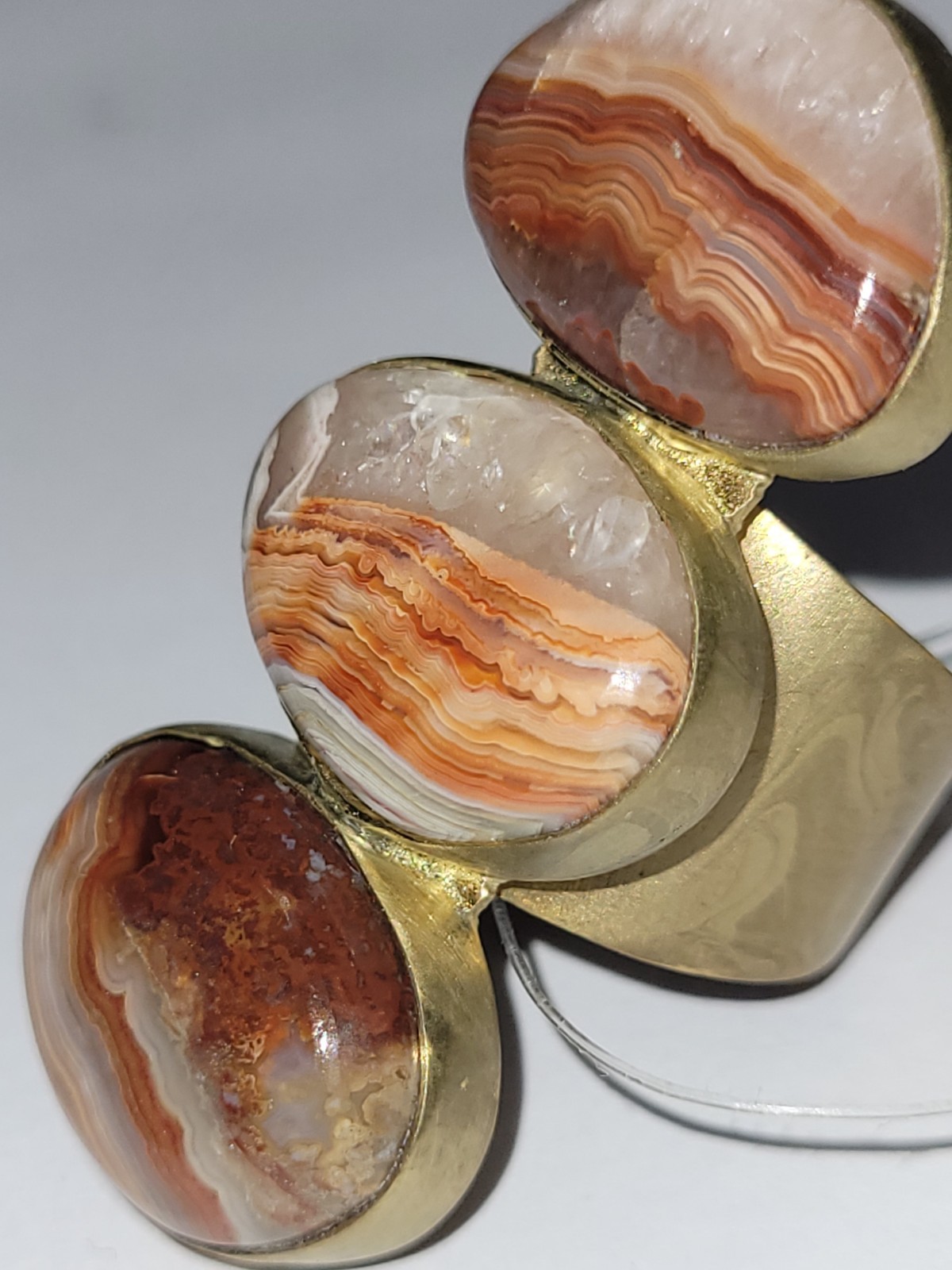 Vintage Aureus & Argent Ring Goldtone Multicolored Agate Statement Sz 6 Signed