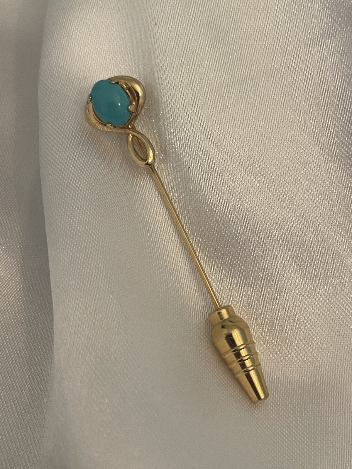 Vintage Gold Filled Stick Pin with Blue Oval Cabochon Women’s Hat/Lapel Brooch
