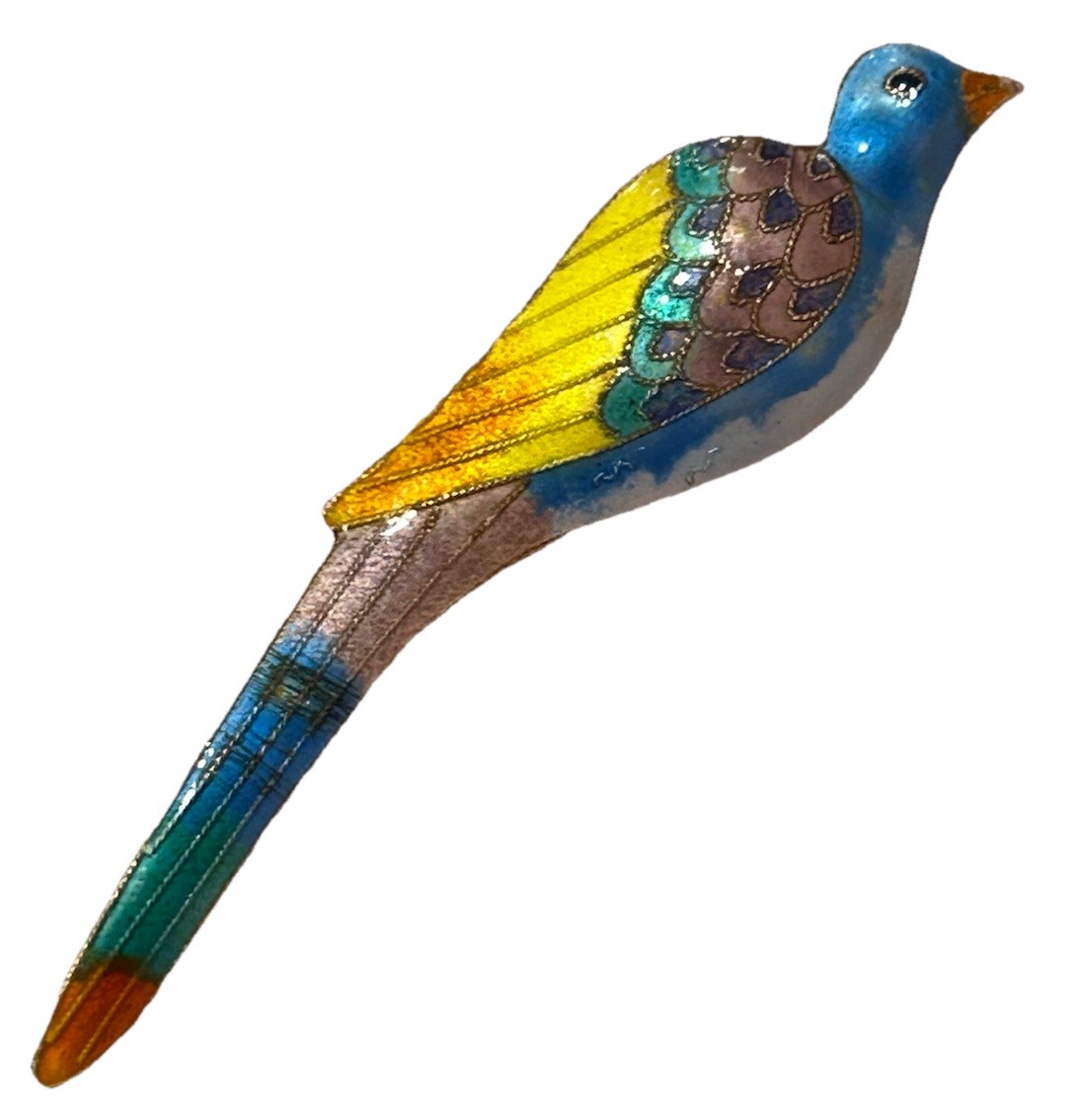 Vintage Antique Sterling Silver Colorful Enamel Parrot Bird Brooch Pin READ