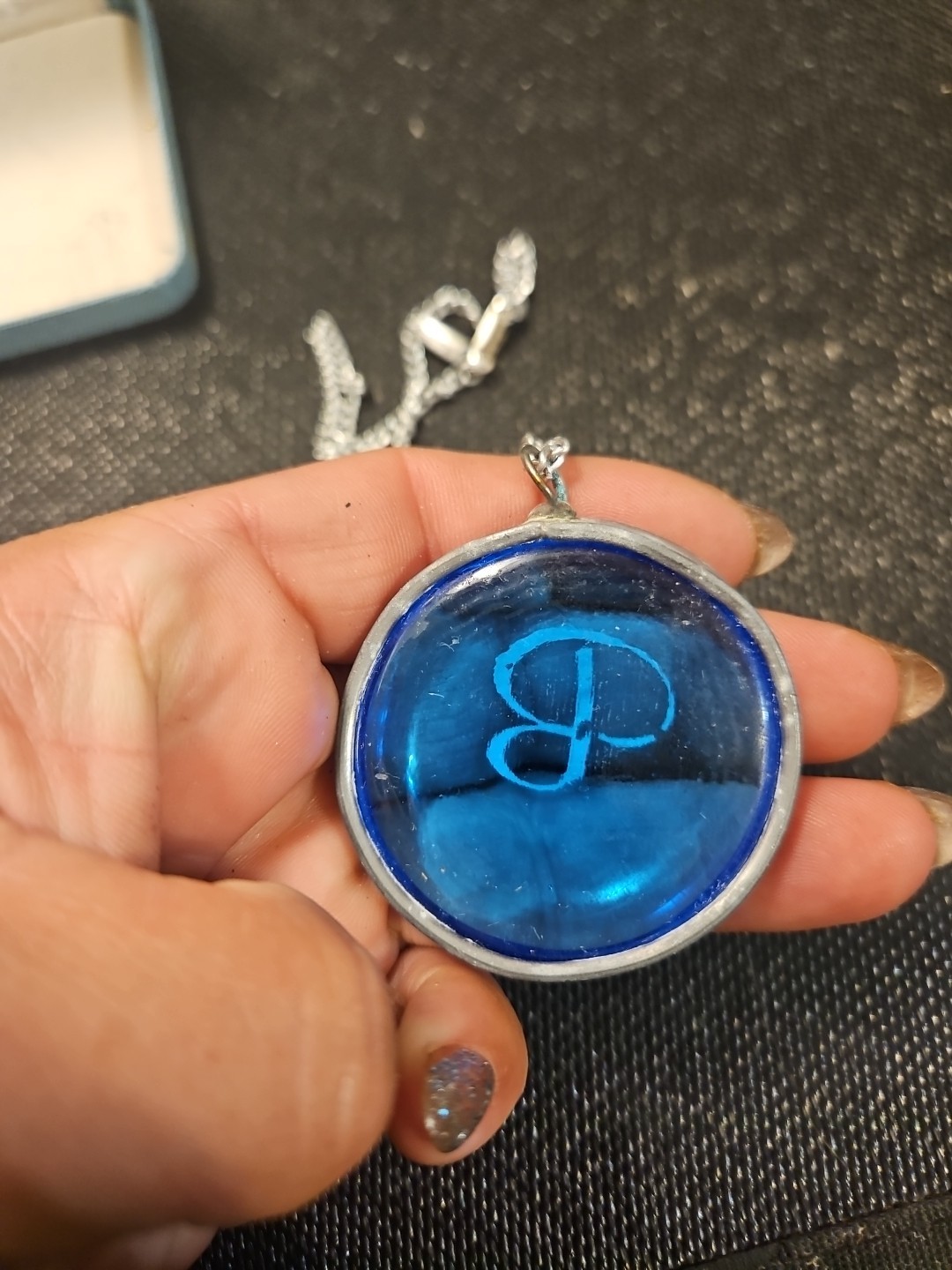 Vintage Glass Necklace With Initial “B ” on It ( Not Sure Brand)