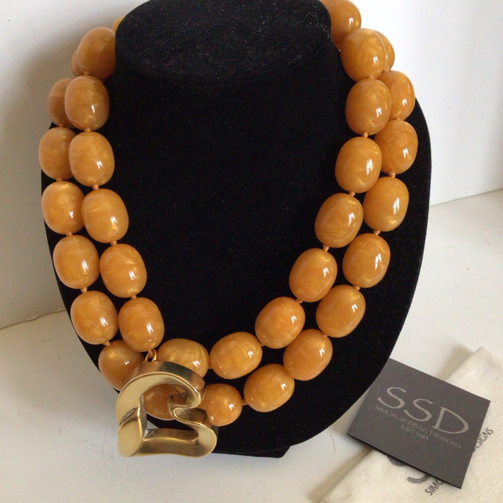 SPECIAL SEBBAG VON MUSULIN NECKLACE STERLING/GOLD HEART HUGE AMBER COLOR BEADS