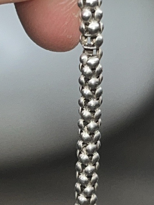 VTG Modernist Sterling 925 Popcorn Chain Necklace & Oval Openback Bezel Pendant