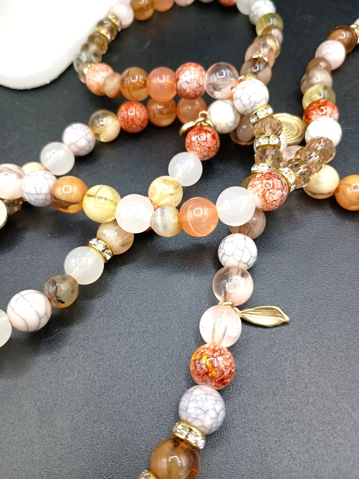 Chicos Multicolor Beaded Charm Station Stretch Necklace Crystal Flapper Long 42″