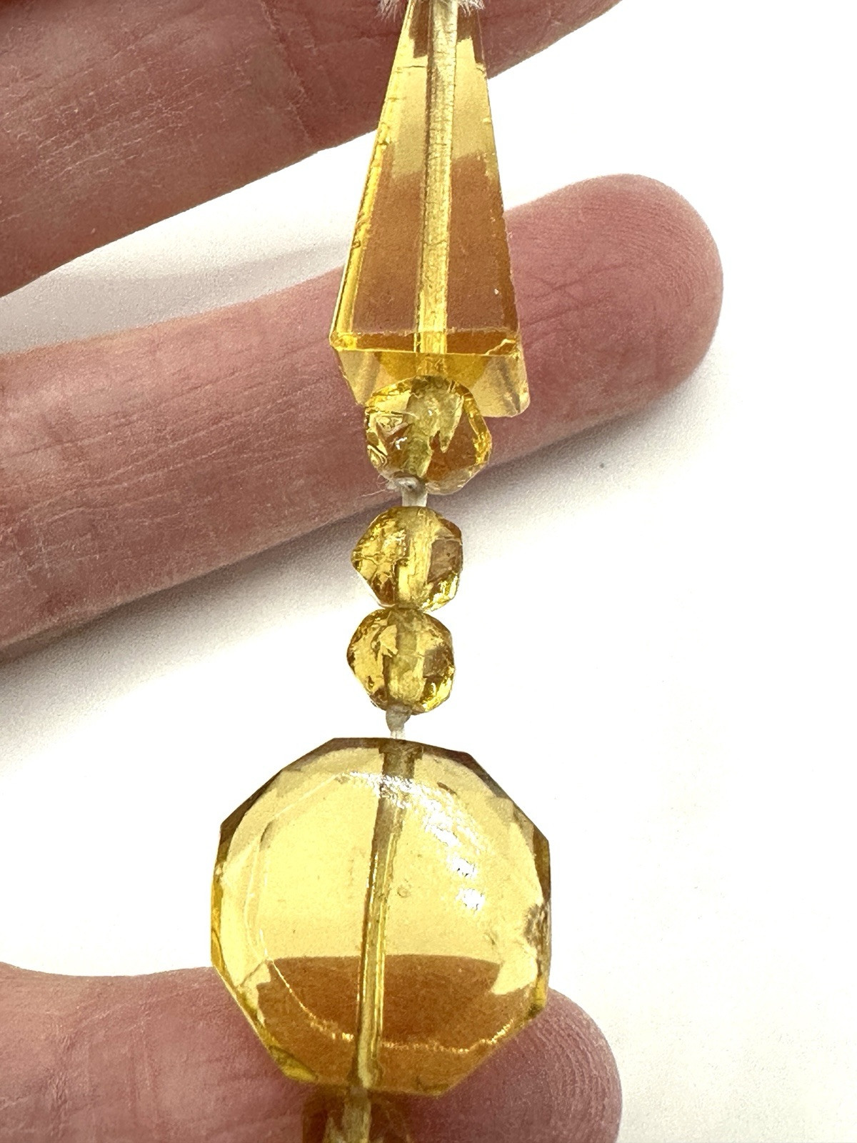VTG Czech Unusual Faceted Yellow Glass Necklace