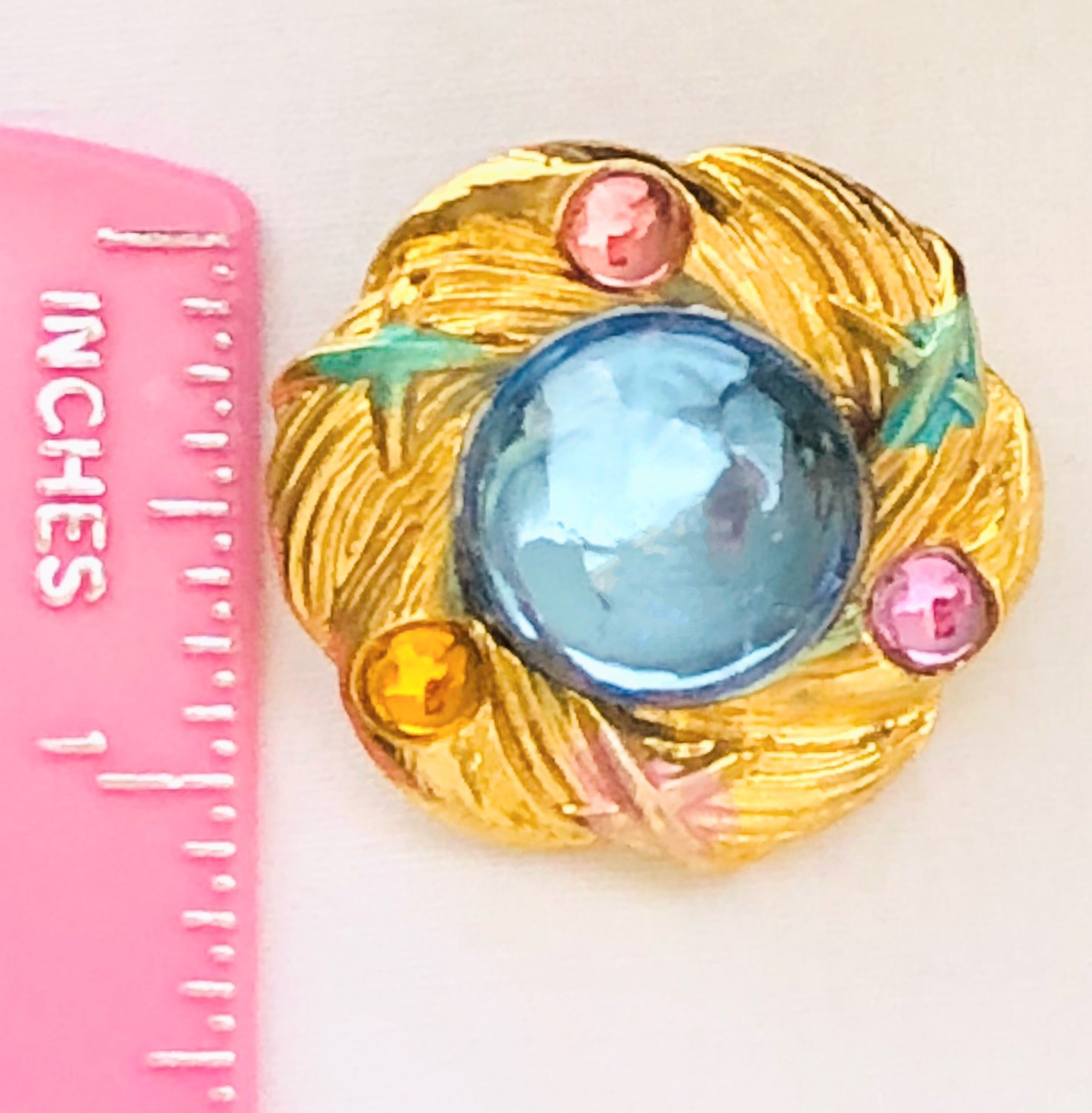 Vintage Blue Gripoix Glass Cabochon Clip On Flower Earrings