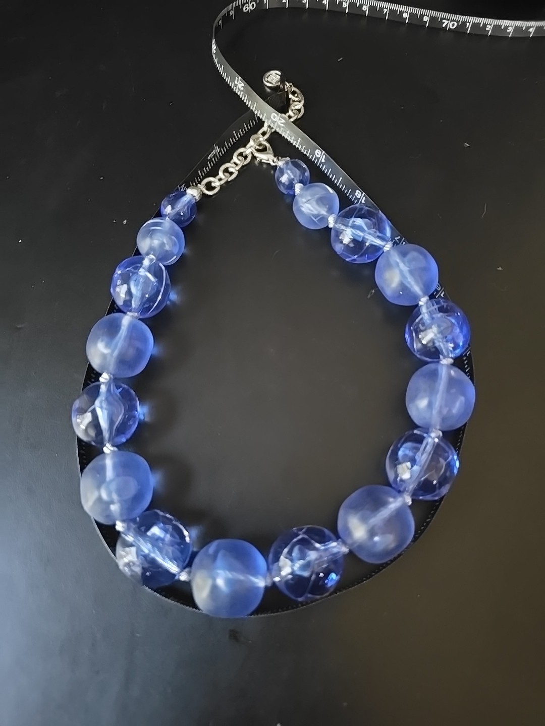 Givenchy Bold Chunky Blue Lucite Glass-Like Balls Beaded Necklace Choker 20″