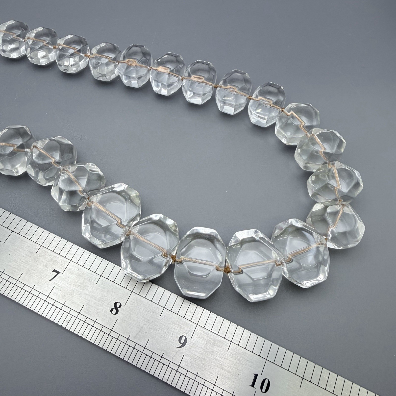 Chunky Clear Glass Bead Necklace Talbots 22” Rock Cube Shaped Beads Statement