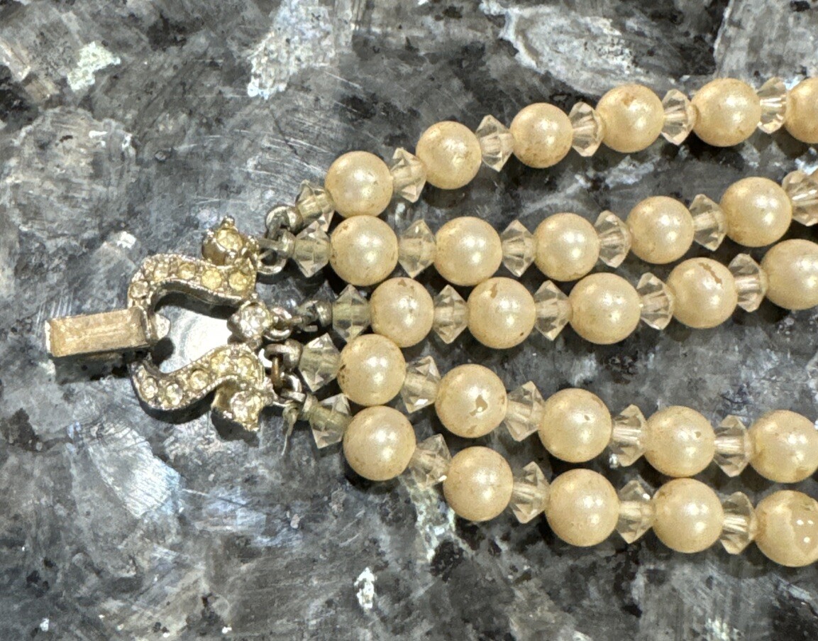 Authentic Vintage Signed Marvella 5 Strand Faux Pearl Bracelet 7 1/4 In Rare