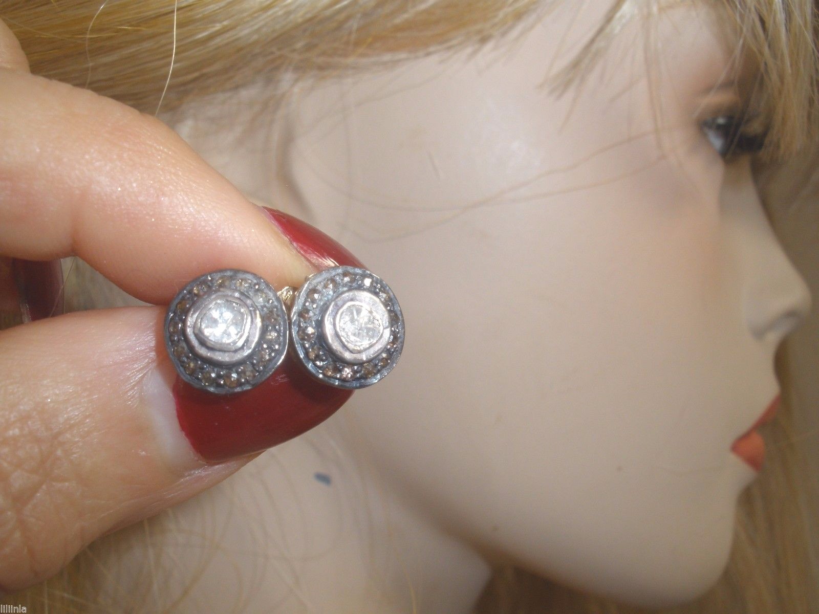 RADIANT GENUINE REAL 1 CT ROSE CUT DIAMOND ANTIQUE STUD 14K EARRINGS