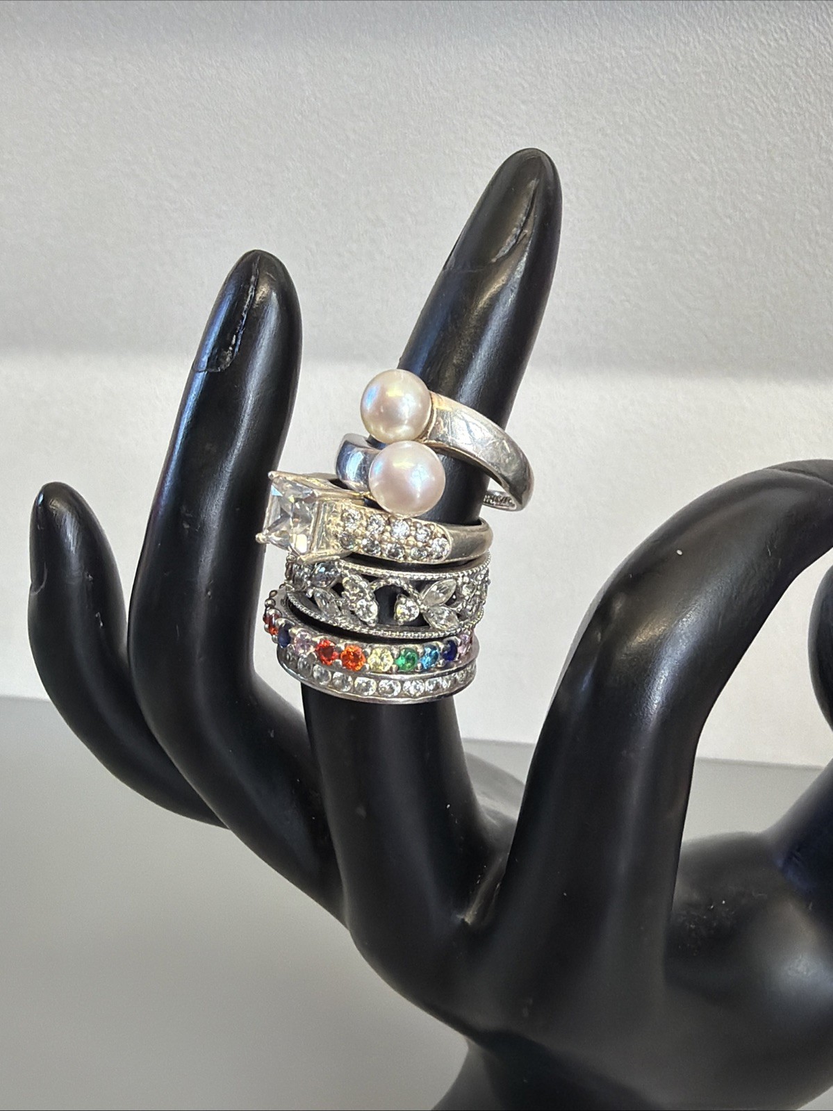 Sterling Silver Lot Of 5 Various Pearl CZ Multicolor And White Rings Size 5