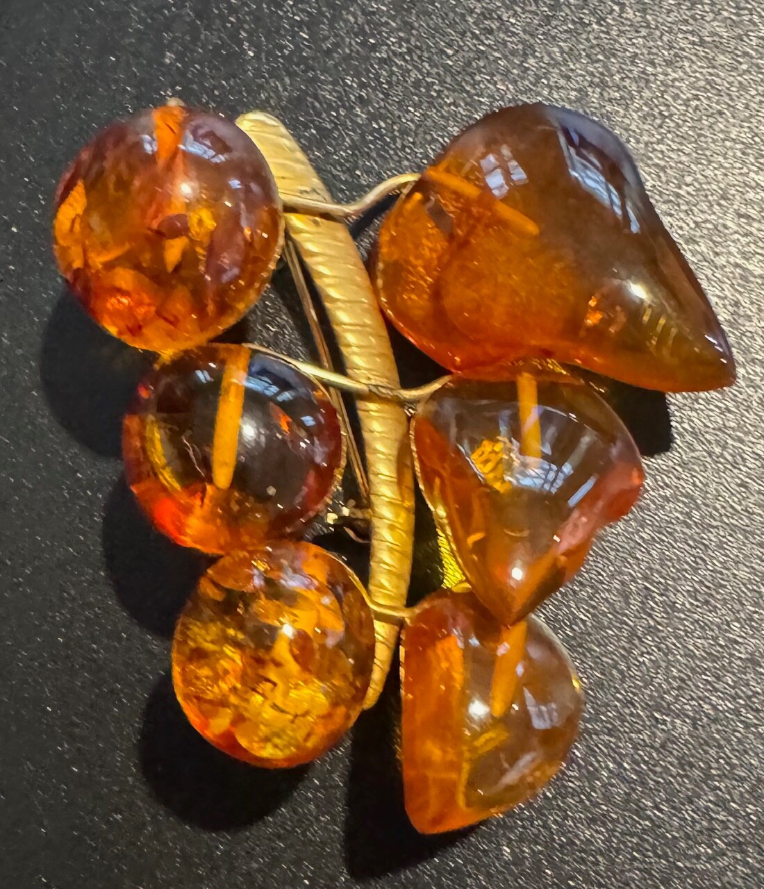Vintage Mixed Amber 9RK Gold Brooch 1930s Genuine Amber Baltic Russian