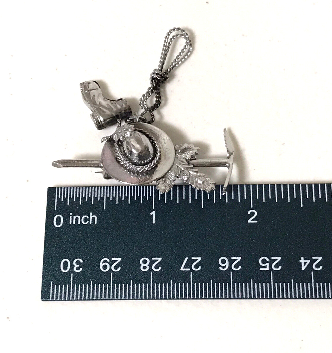 Vintage Silver Tone Gardening Hat Boot Tools Charms Dangles Brooch Pin Estate