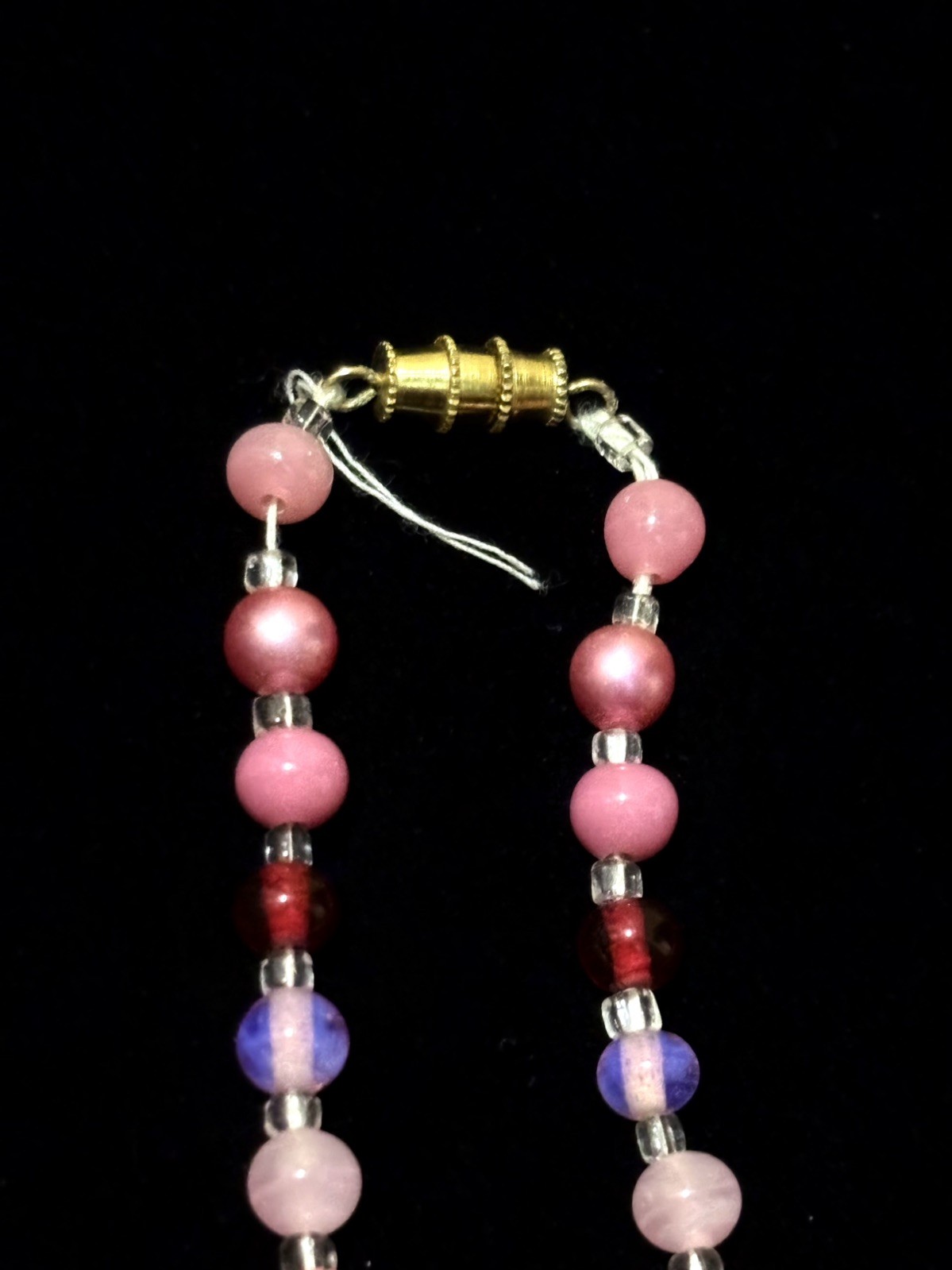 VTG Pink Purple Art Glass Bead Statement Necklaces Iridescent Acrylic Faux Pearl