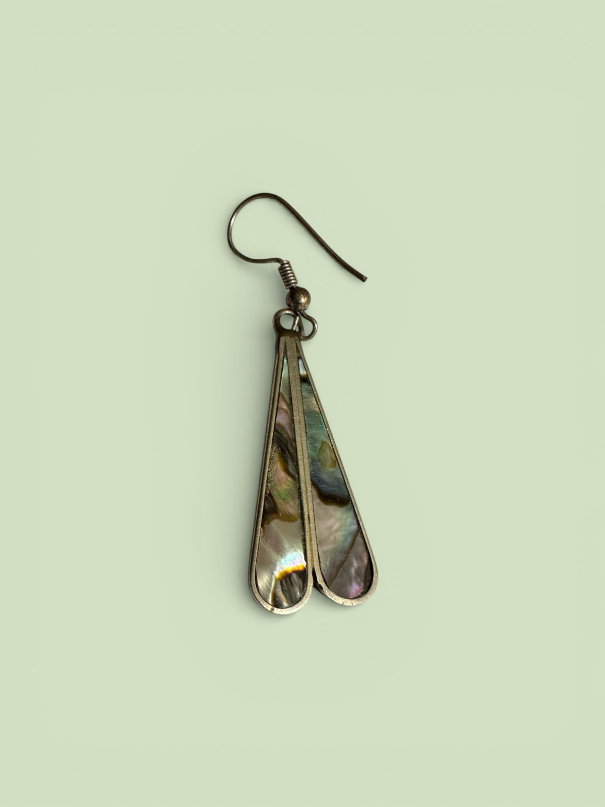 Vintage Alpaca Mexico Abalone Enamel Dangle Earrings Nickel Alloy