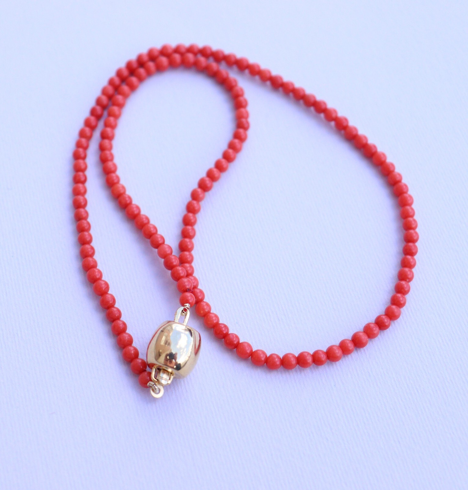 Red Coral Necklace One Strand Mediterranean Corals d-3mm, L-45cm/17,7in