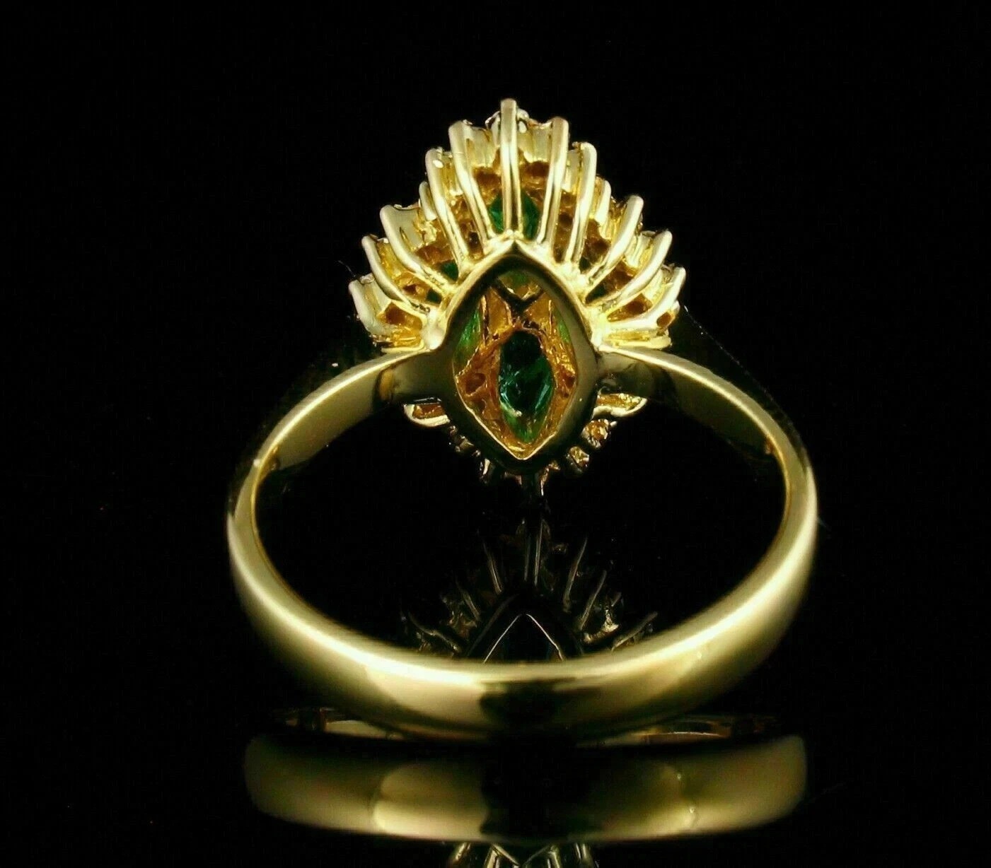 3.75Ct VVS1 Marquise Cut Lab Created Emerald & Diamond Wedding 14K Gold FN Ring