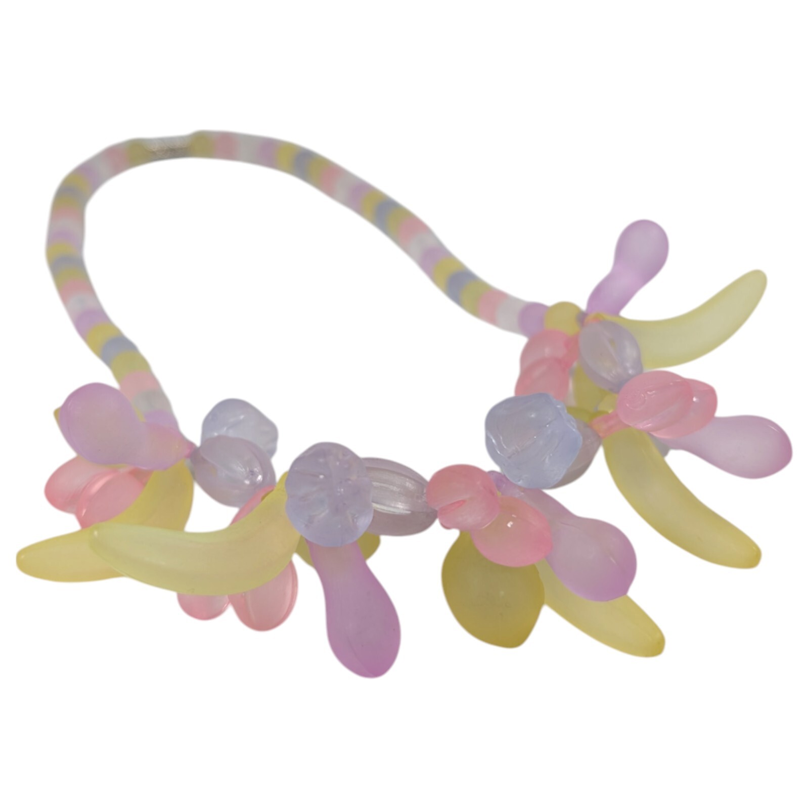 Cute Frosty Beaded Fruit Salad Necklace Pastel Pink Yellow Purple 20″ Vintage