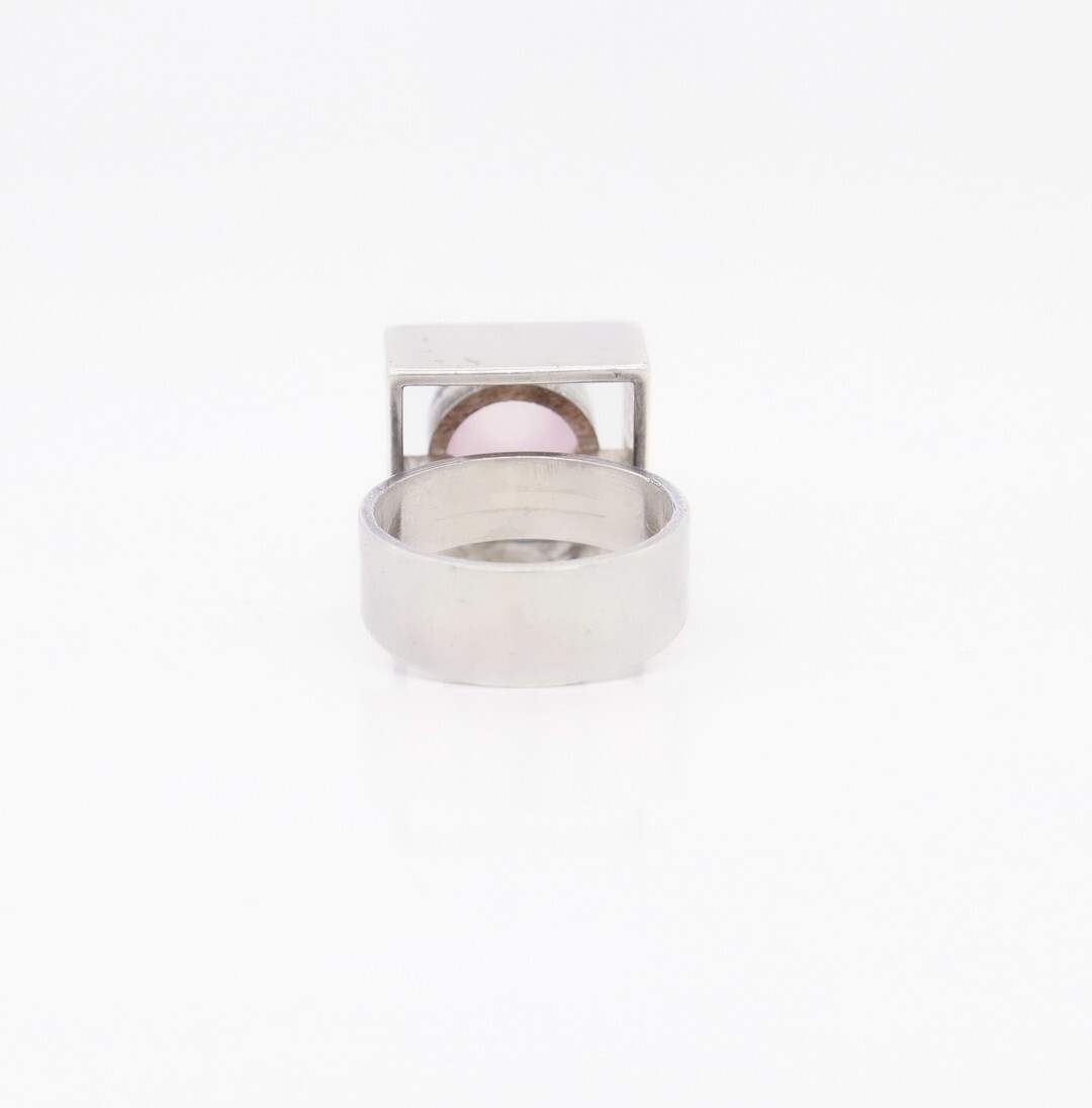 Vintage Neils Erik From Sterling Silver & Rose Quartz Bullet Cabochon Ring